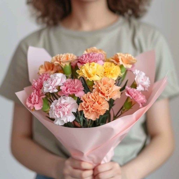 17 разноцветных гвоздик