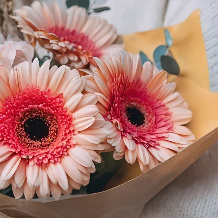 Букет 3 герберы с гортензией и пшеницей