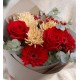 3 красные розы с герберой и гиперикумом
