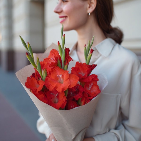 3 красных гладиолуса