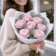 7 розовых ранункулюсов с эвкалиптом
